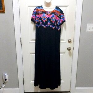 Cato Est. 1946 Chic Black Maxi Dress with Floral Embroidery XL Size